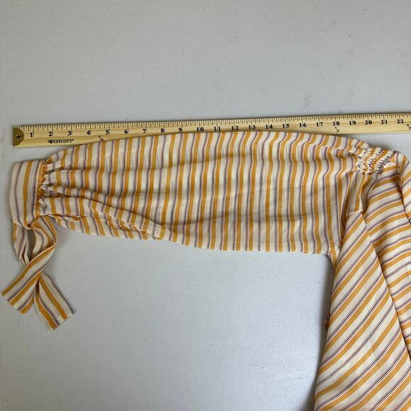 MNG NWT Suit Orange/Red/Blue Striped Tie Sleeved Sheer Lined Blouse Size 2 - Picture 10 of 11